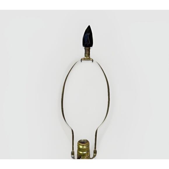 38” Vintage Hollywood Regency Lamp Brass Glass Hand Painted Gold White Tall - Picture 3 of 4